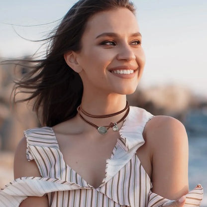 Collier de style bohème pour femme, ULen cuir, pendentif turquoise,