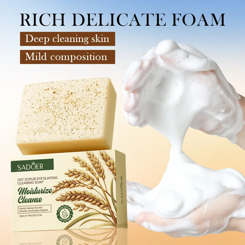 Savon de nettoyage exfoliant naturel à l'avoine biologique, fait à la main, pour le corps et le visage, nettoyage en profondeur, éclaircit la peau tendre, rétrécit les Pores