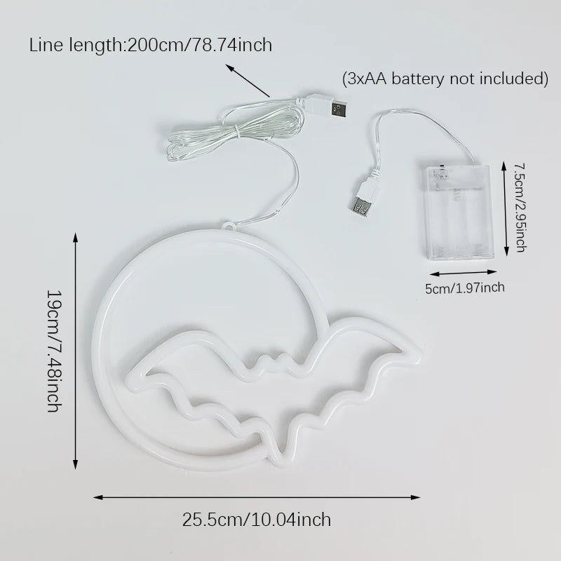 Lumières décoratives en forme de chauve-souris d'halloween, décoration murale alimentée par USB/batterie, pour enfants, cadeau, maison hantée, fête, décoration de la maison