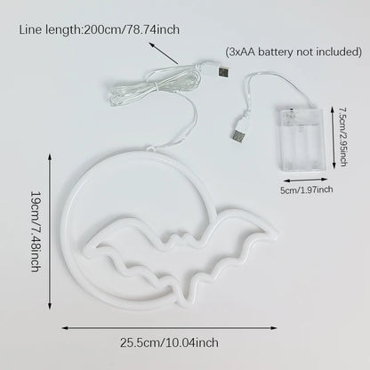 Lumières décoratives en forme de chauve-souris d'halloween, décoration murale alimentée par USB/batterie, pour enfants, cadeau, maison hantée, fête, décoration de la maison