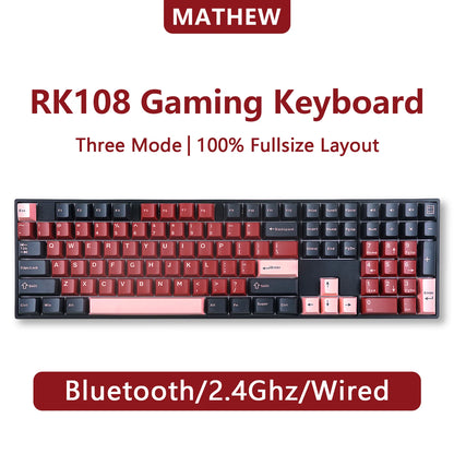 Clavier mécanique sans fil RK108, RVB, Bluetooth, 100%, grande taille, programmable, personnalisé, bricolage, 108 touches avec NumberSub