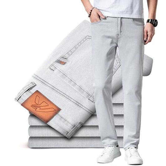 Jean Slim gris clair pour hommes, pantalon en Denim extensible, pour affaires, nouvelle collection 2024