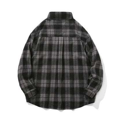 Chemise à carreaux vintage pour hommes, surchemise à manches longues, vêtements d'extérieur respirants, chemisier décontracté pour hommes, poche unique, boutons