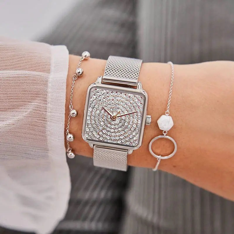 Montre à quartz pour femme, ceinture en acier,