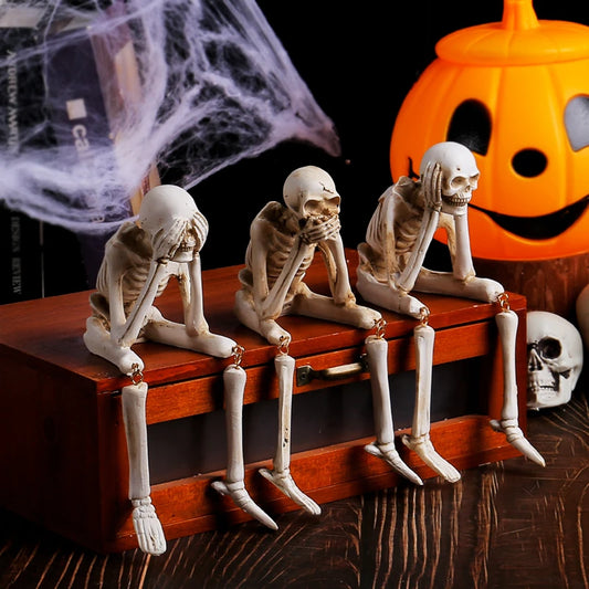 Statues d'Halloween Voir parlez entendre pas mal Figurine de squelette Décorations de crâne réalistes Statues de crâne Halloween Gothique Décor à la maison