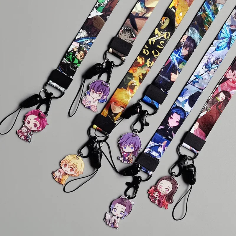 Lanière Demon Slayer Kimetsu No Yaiba, corde de téléphone, Badge d'identification, support Kamado Tanjirou, sangles de cou, porte-clés Lariat pour fille et garçon