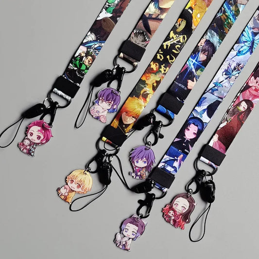 Lanière Demon Slayer Kimetsu No Yaiba, corde de téléphone, Badge d'identification, support Kamado Tanjirou, sangles de cou, porte-clés Lariat pour fille et garçon