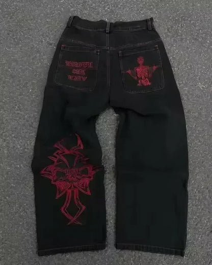 Streetwear Vintage bijou strass jean Y2K vêtements hommes femmes Hip Hop lavé Baggy jean taille basse pantalon à jambes larges