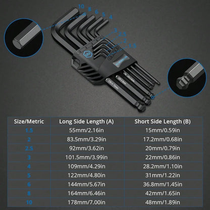 Jeu de clés Allen 6150CRV, 4 pièces, 36 pièces, extrémité sphérique longue, clé en L avec codage Visible pour vélo, réparation de meubles de Moto, bricolage domestique
