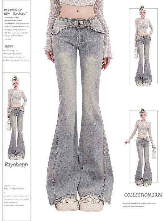 Femmes Y2k coréen Gyaru Kpop taille basse Flare Jean coréen taille basse Denim pantalon chaud 2000s esthétique Grunge marée Vintage Harajuku nouveau