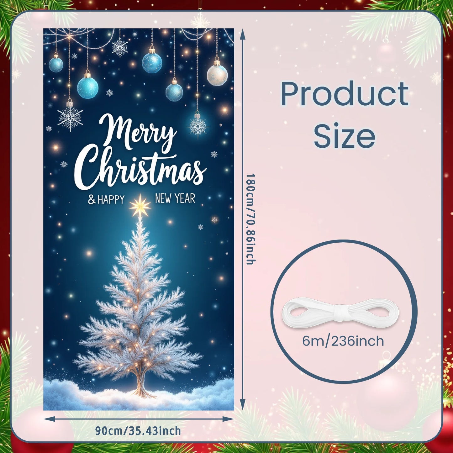 Bannière de Noël Ornements rouges Décoration de vacances Motif de flocon de neige Festivités d'hiver pour la décoration de la maison Célébration de vacances I