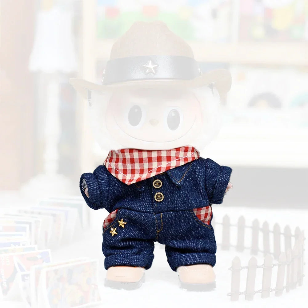 Vêtements de Mini poupée élégants, accessoires de tenue pour poupée Labubu, combinaison de Cowboy occidentale mignonne et chapeau de Cowboy, vêtements cadeau