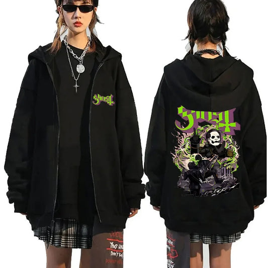 Mesurost Band Zipper Hoodie pour hommes, Hip Hop Respzed Fashion, Cartoon Anime Graphic Print, Zip Up Hoodies, Rock Gothic, PVD