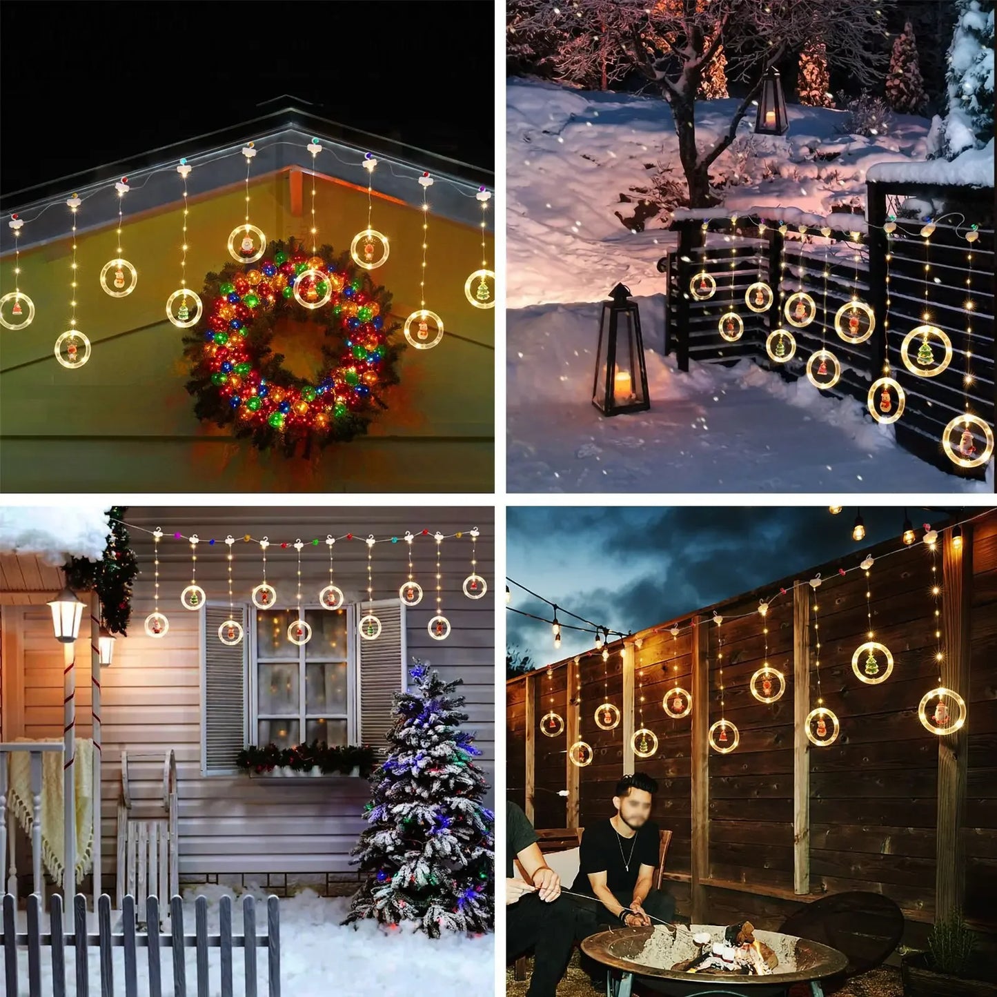 Rideau lumineux de noël en forme d'étoile du père noël, prise USB, guirlande de fête de vacances, pour la maison, la chambre à coucher, la décoration de fenêtre