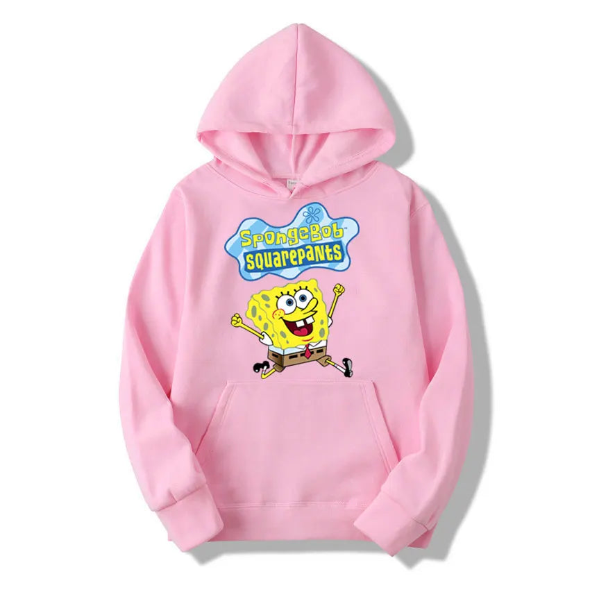Sweat à capuche Anime Cartoon Bob l'éponge pour hommes et femmes, pull jaune décontracté, vêtements PVD pour couple, printemps, automne, nouveau, 2024
