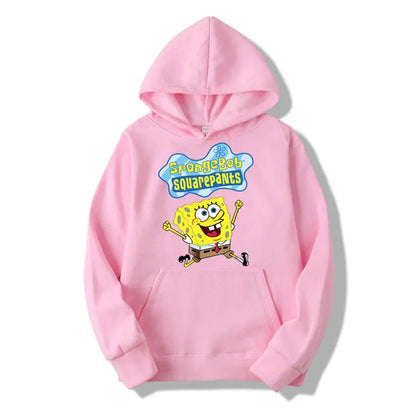 Sweat à capuche Anime Cartoon Bob l'éponge pour hommes et femmes, pull jaune décontracté, vêtements PVD pour couple, printemps, automne, nouveau, 2024