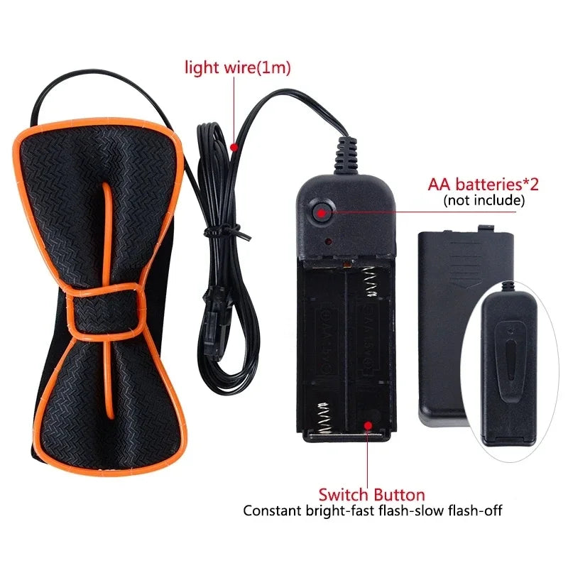 Noeud lumineux LED Shoous pour homme, fil EL lumineux, accessoire de vêtements de scène, décoration de fête au néon, Halloween et Noël, bar et club