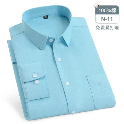 Chemise Oxford rayée à carreaux pour hommes, chemise sociale à manches longues, chemises de travail décontractées, poche, pur coton, qualité, S- 7XL, 8XL, 100%