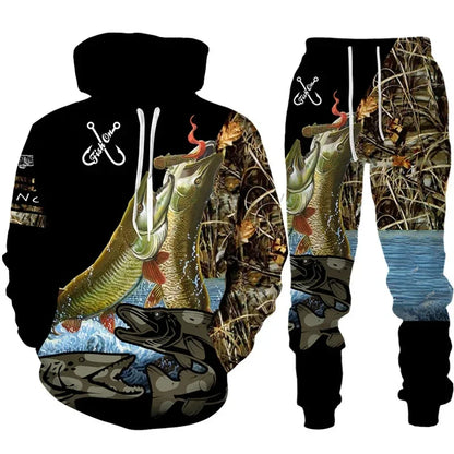 Solomon-Ensemble de sweat à capuche à manches longues pour hommes, impression de poisson 3D, mode de pêche décontractée, pull sportif en plein air, surdimensionné, haute qualité