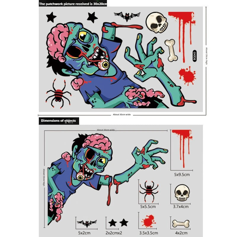 Autocollants de fenêtre électrostatiques pour vitrine en verre d'halloween, décoration de scène fantôme Zombies citrouille araignées, décoration de fête d'halloween