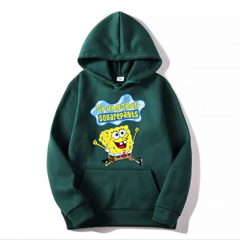 Sweat à capuche Anime Cartoon Bob l'éponge pour hommes et femmes, pull jaune décontracté, vêtements PVD pour couple, printemps, automne, nouveau, 2024