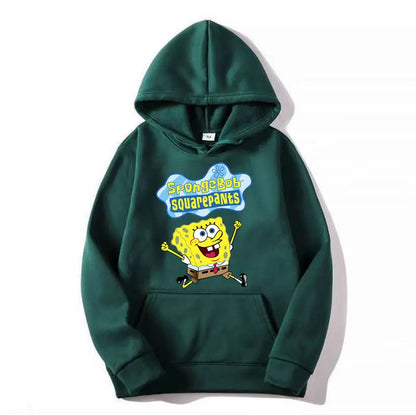 Sweat à capuche Anime Cartoon Bob l'éponge pour hommes et femmes, pull jaune décontracté, vêtements PVD pour couple, printemps, automne, nouveau, 2024