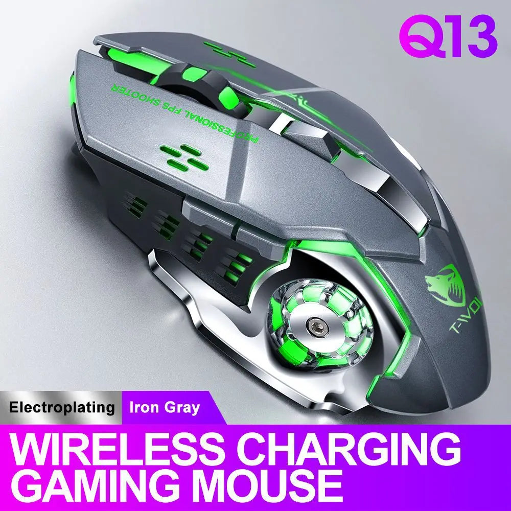 Souris de jeu sans fil 6 touches Rétroéclairage RVB Souris de jeu Bluetooth 2.4G Connexion USB Double mode Batterie rechargeable 3 niveaux DPI T-WOLF Q13 Clic silencieux Conception ergonomique
