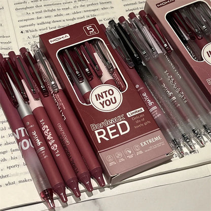 Stylo Gel rétro rouge Kawaii, 5 pièces/ensemble, stylo à encre noire,