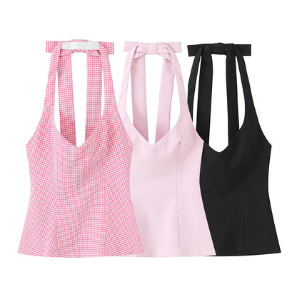 UNIZERA Hot Girl Style dos noeud licou col haut 2025 été nouveaux vêtements pour femmes