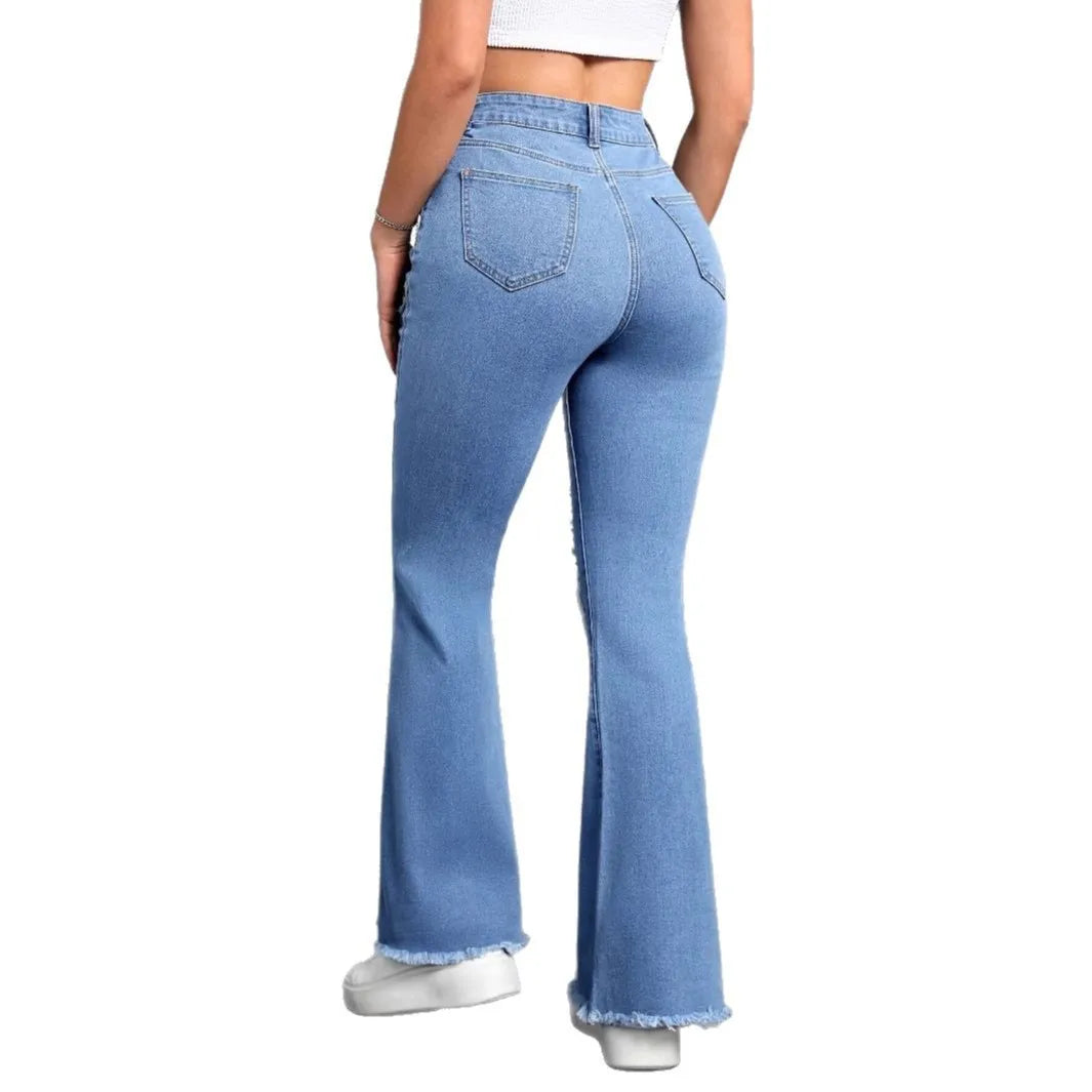 Denim pantalon évasé femmes trou jean botte coupe en détresse 2025 Streetwear taille haute Stretch lavé Vintage pleine longueur pantalon