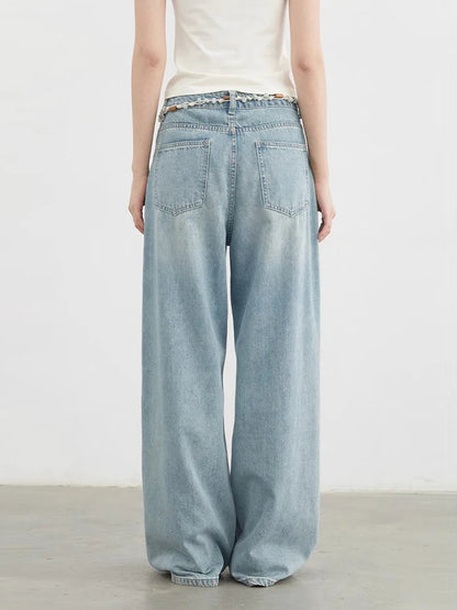 CHIC VEN femmes Denim pantalon décontracté nouveau taille haute Original éclaboussé encre point jambe droite jean jambe large pantalon été 2025