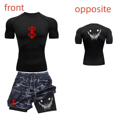 Ensemble de fitness décontracté à la mode pour hommes, vêtements de sport à séchage rapide, shorts + chemise, ensemble 2 pièces, course à pied, entraînement, été