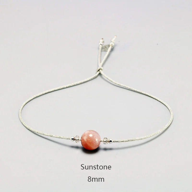 Bracelet en pierre de lune fait à la main, corde fine avec cristal naturel, perles en argent Sterling 925, Bracelets personnalisés pour femmes