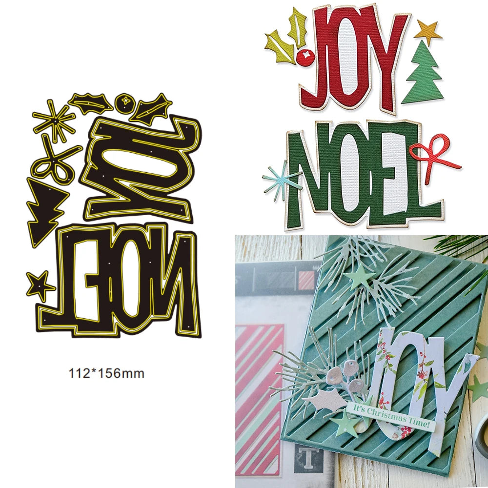 Matrices de découpe en métal, traîneau de renne de noël, JOY of NOEL, pour bricolage, artisanat de Scrapbooking, fabricant de cartes, modèle de gaufrage d'album Photo