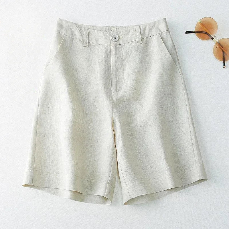 Style coréen pour l'été femmes Shorts lin demi genou longueur mi large femme pantalons courts Bermuda offre esthétique chaud Streetwear