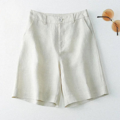 Style coréen pour l'été femmes Shorts lin demi genou longueur mi large femme pantalons courts Bermuda offre esthétique chaud Streetwear