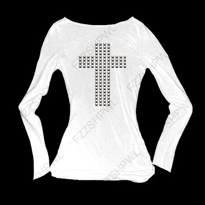 Y2K gothique esthétique femmes col incliné à manches longues T-Shirt Sexy mince Chic haut court Harajuku Rock Punk Hip Hop Hottie Streetwear