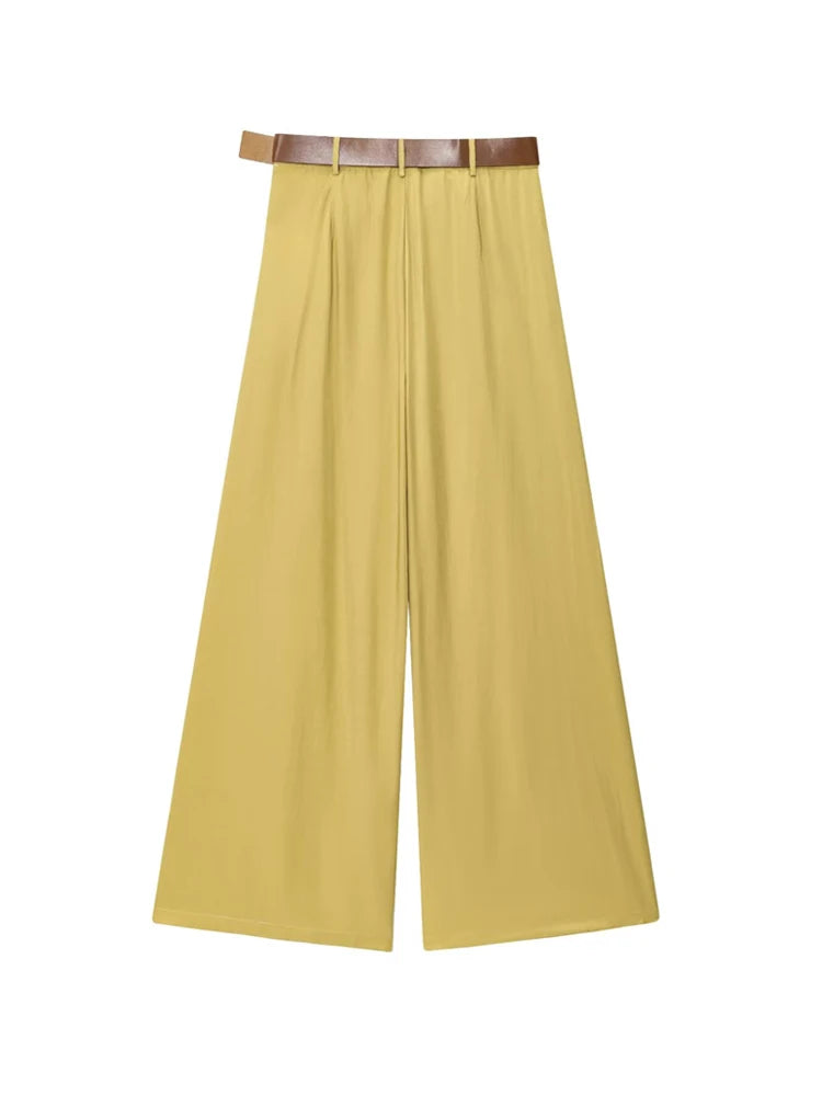 TRZA taille haute pantalon à jambes larges pour femmes mode ceinture avant fléchettes poches latérales pantalon femme