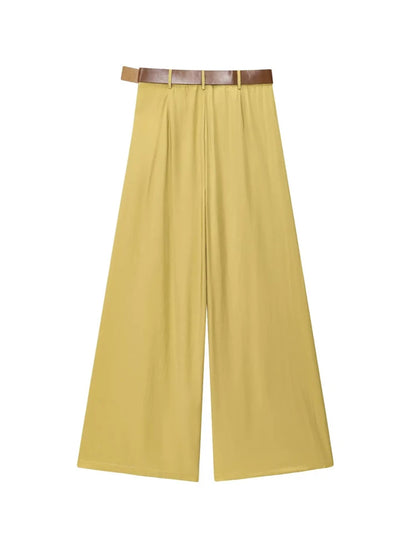 TRZA taille haute pantalon à jambes larges pour femmes mode ceinture avant fléchettes poches latérales pantalon femme