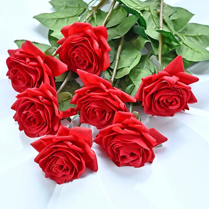 7 pièces vraie touche Rose branche tige Latex Rose main sensation feutre Simulation décorative artificielle Silicone Rose fleurs maison mariage