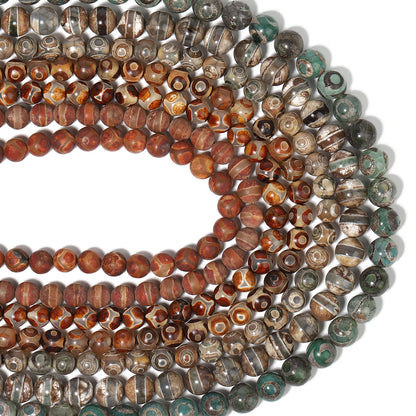 Perles rondes de football tibétaines en pierre naturelle d'agate DZI, 8mm 10mm, entretoise ample ronde pour la fabrication de bijoux, accessoires de bracelet à faire soi-même