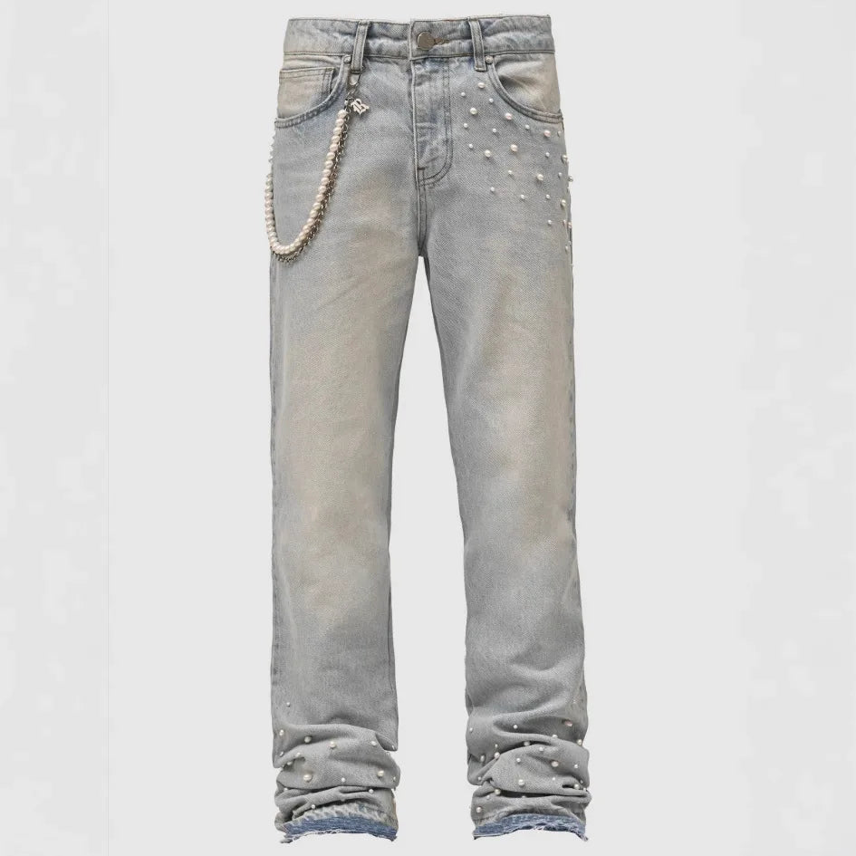 Fourrure saisons nouvelle mode hommes jean pantalon Style américain et européen haute rue élastique plissé Denim pantalon mâle vêtements
