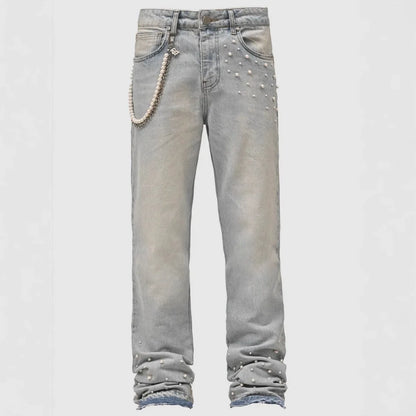 Fourrure saisons nouvelle mode hommes jean pantalon Style américain et européen haute rue élastique plissé Denim pantalon mâle vêtements