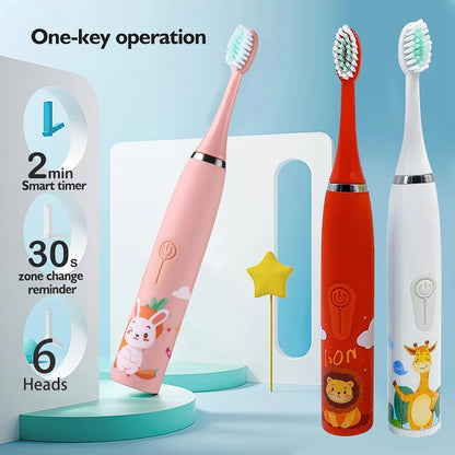 Enfants brosse à dents électrique sonique dessin animé enfants avec remplacer la tête de brosse à dents brosse à dents électrique Ultra sonique tête de brosse sonique