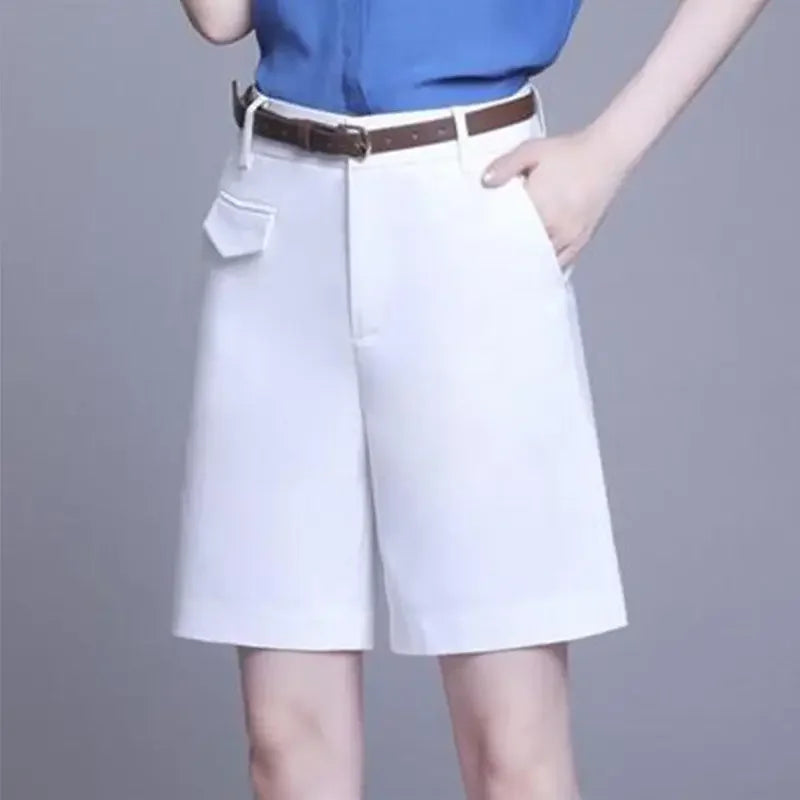 Short décontracté taille haute pour femme, couleur unie, boutons, volants, Orange, ample, Bermuda, été