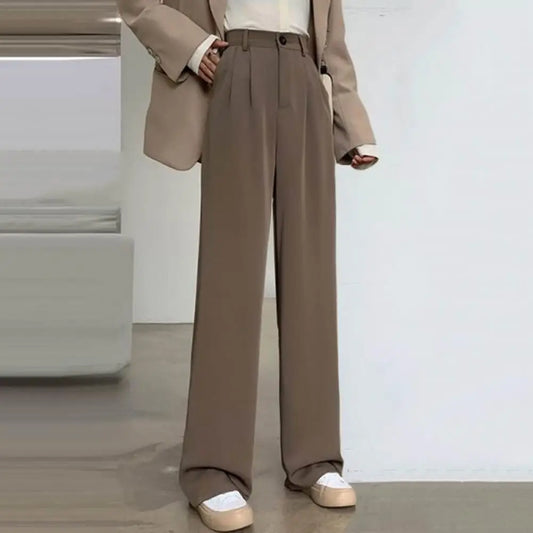 Pantalon de costume pour femmes, Style coréen, taille haute, jambes larges, poches inclinées, pantalon de bureau ample, pantalon de costume d'affaires décontracté