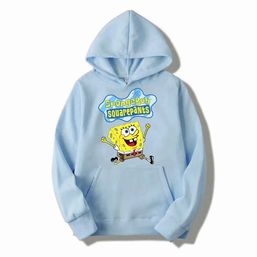 Sweat à capuche Anime Cartoon Bob l'éponge pour hommes et femmes, pull jaune décontracté, vêtements PVD pour couple, printemps, automne, nouveau, 2024