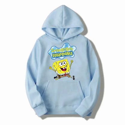 Sweat à capuche Anime Cartoon Bob l'éponge pour hommes et femmes, pull jaune décontracté, vêtements PVD pour couple, printemps, automne, nouveau, 2024