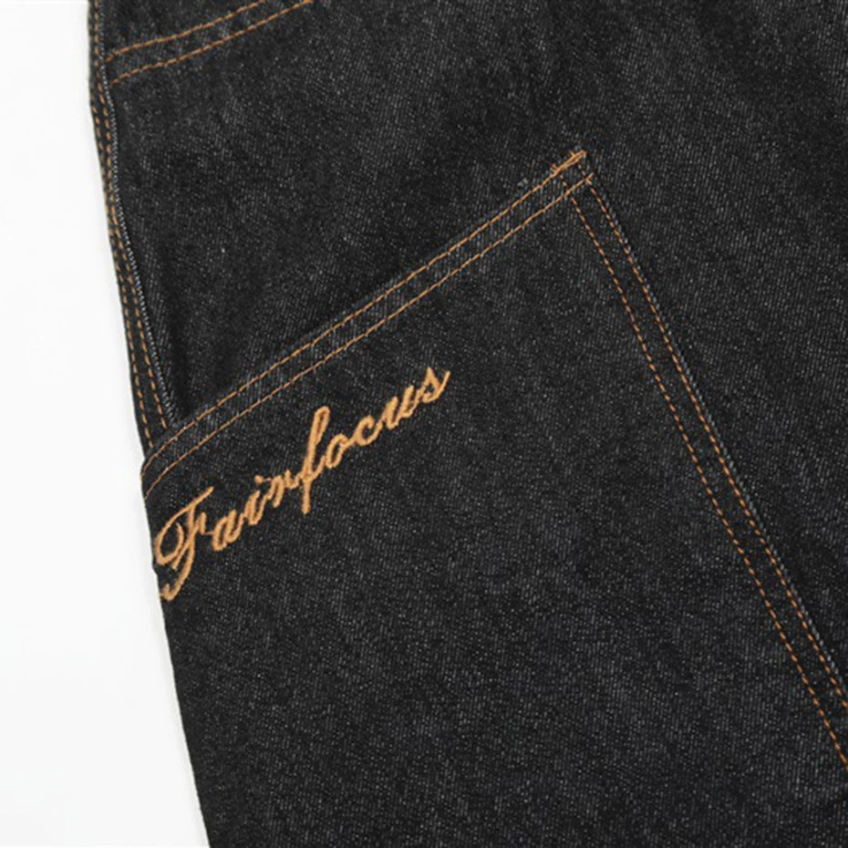Jean Baggy à jambes larges pour hommes, pantalon en Denim ample avec poches latérales, Streetwear Harajuku Hip Hop