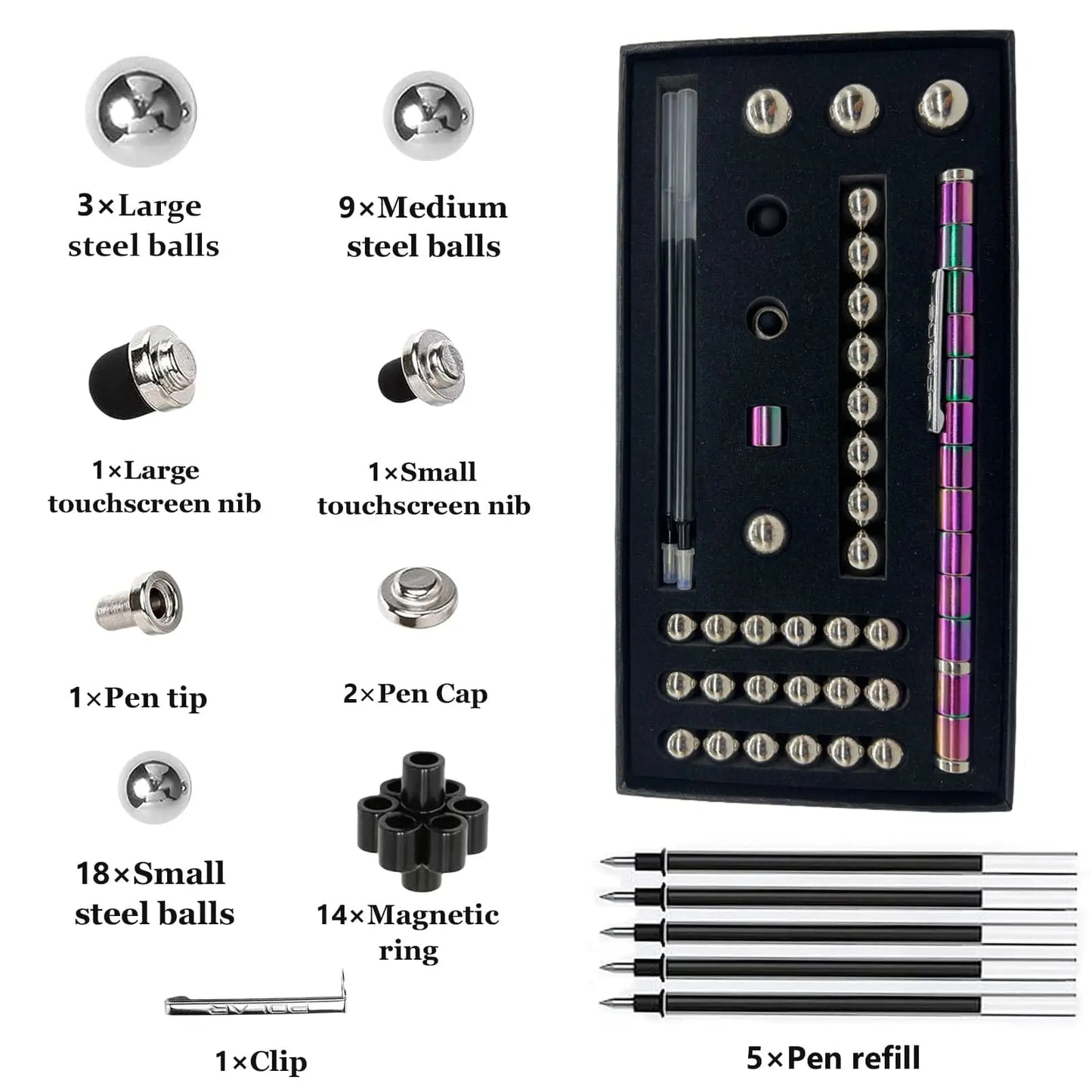 Stylo Fidget de décompression magnétique, stylo à bille en métal multifonctionnel avec boules magnétiques colorées, cadeau Gadget Cool pour les enfants